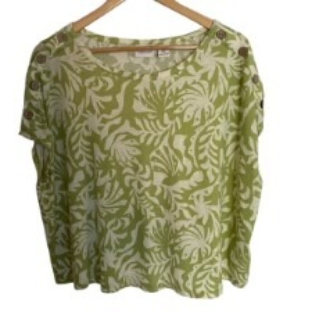 Rachel Zoe Green Print Linen Blend Top 1X